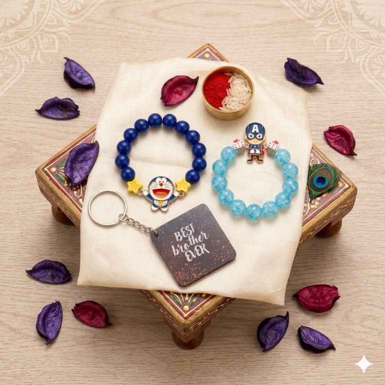 Captain & Doraemon Bracelet Bro Kids Rakhi Set of 2 Designer Rakhi for Brother