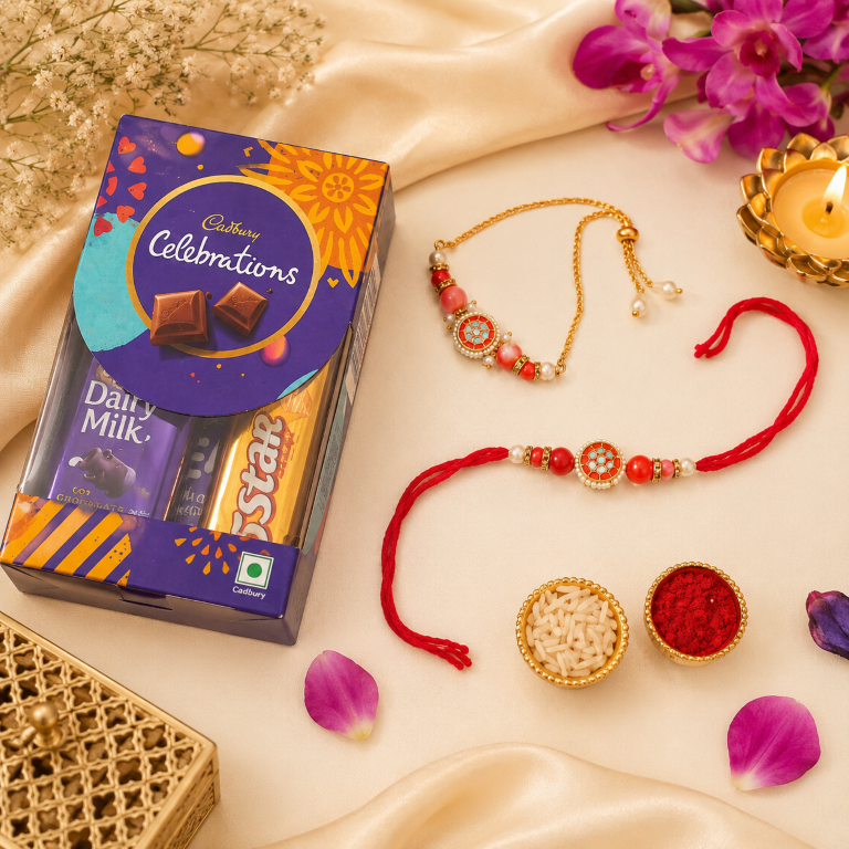Bhai Bhabhi Rakhi Set | Designer Rakhi & Adjustable Lumba Bracelet