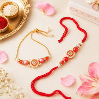 Bhai Bhabhi Rakhi Set | Designer Rakhi & Adjustable Lumba Bracelet