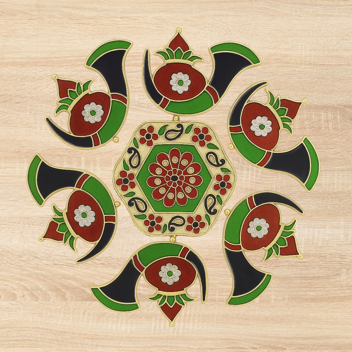 Kalash Meena Stone Rangoli —  Decorative Reusable Festive Floor Art for Diwali