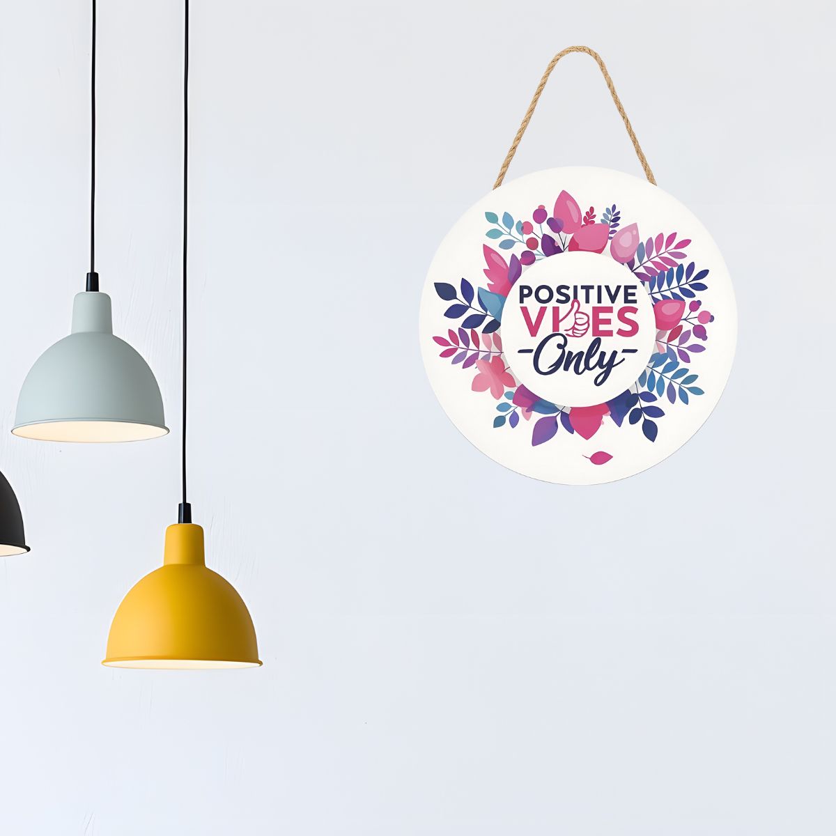 Positive Vibes Only Floral Wooden Hanging Wall Plaque for Home Décor