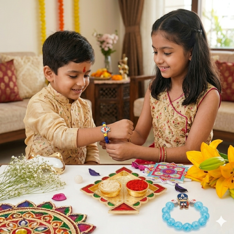 Captain & Doraemon Bracelet Bro Kids Rakhi Set of 2 Designer Rakhi for Brother