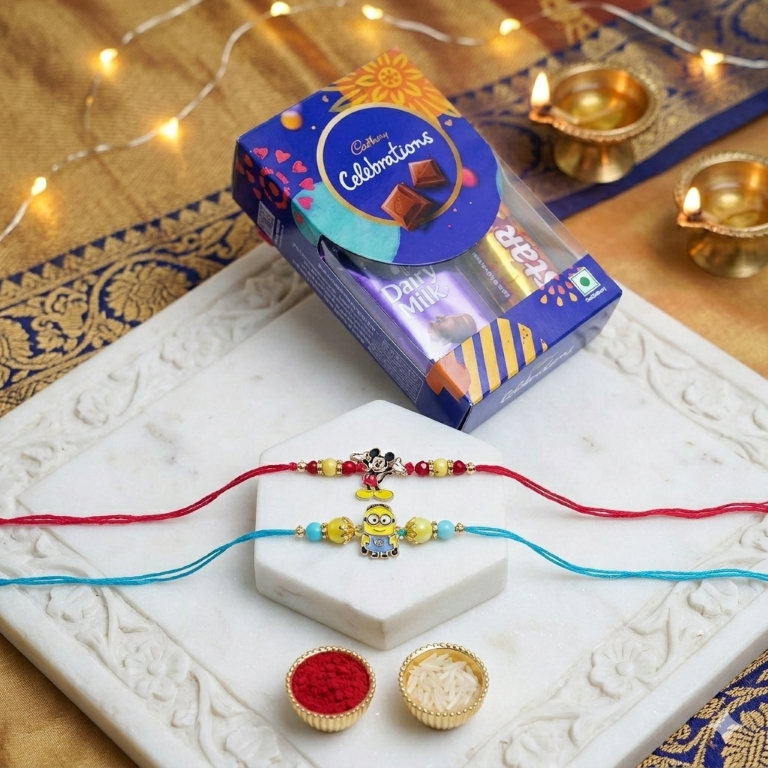 Kids Cartoon Rakhi Set of 2 | Mickey & Minion Designer Rakhi for Brother