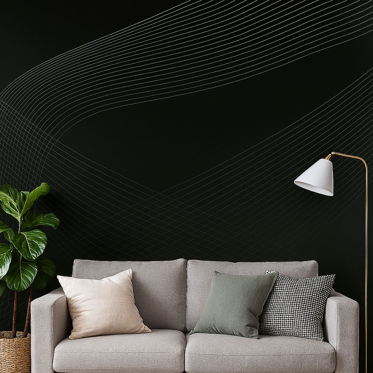 Tiny Shiny Black Gold Gradient Geometric Line Wallpaper