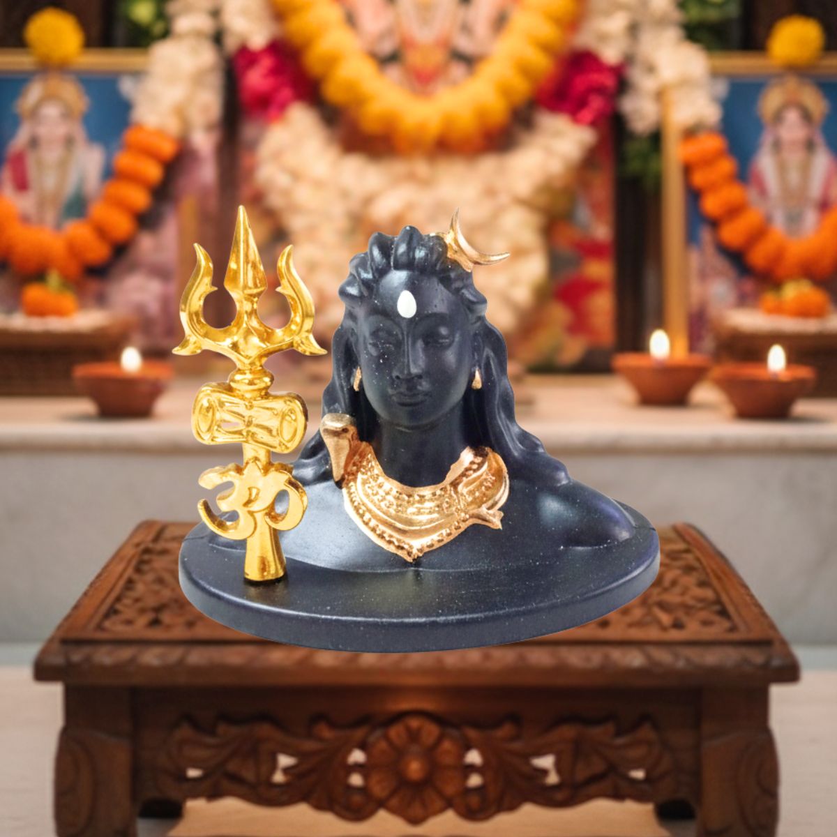 Tiny Shiny Medium Adiyogi Shiva Statue with Trishul