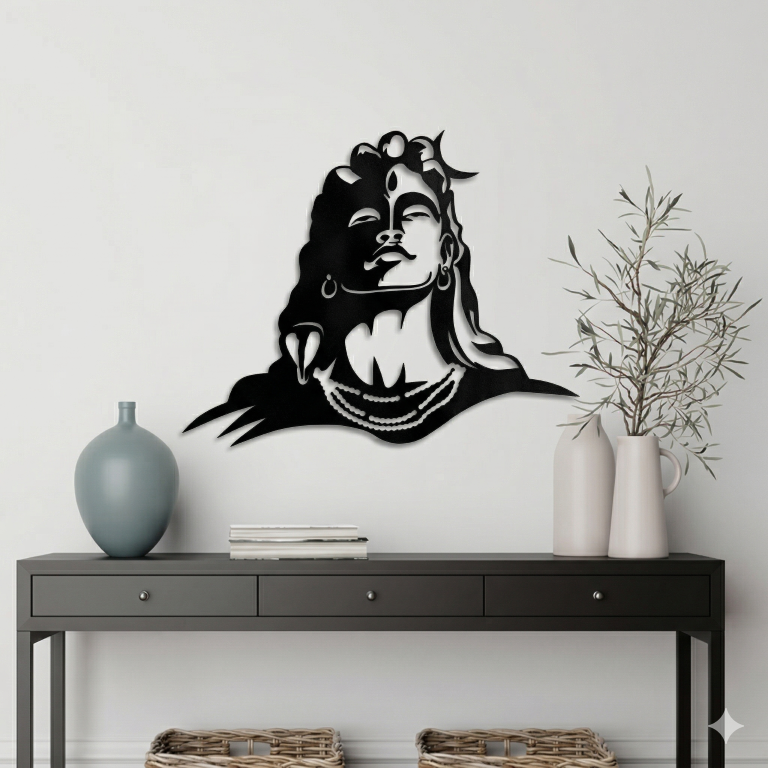 tiny shiny Lord Shiva Wooden Wall Decor Panel | Mahadev MDF Wall Hanging for Living Room, Bedroom & Office