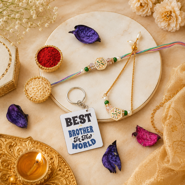 Bhai Bhabhi Rakhi Set | Floral Designer Rakhi & Adjustable Lumba