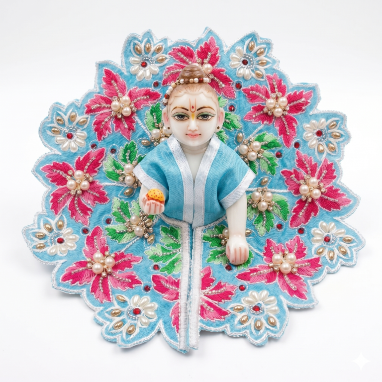Tiny Shiny Laddu Gopal Poshak Thakur Ji Dress Heavy Designer Dress for Kanha Ji Fancy Dress for Bal Krishna Janmaasthmi Special for Ladoo Gopal Ji (Size-4 And 5)