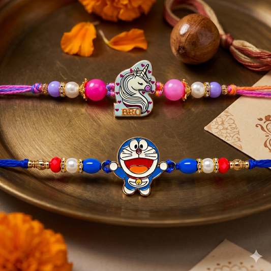Unicorn & Doraemon Kids Rakhi Set of 2 Designer Rakhi for Brother