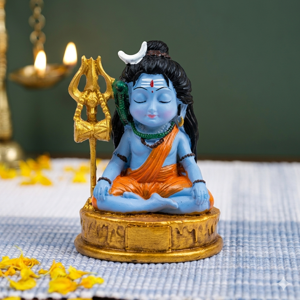 Meditating Little Shiva (Adiyogi) Miniature Idol - Cute Mahadev Figurine for Car Dashboard & Home Decor