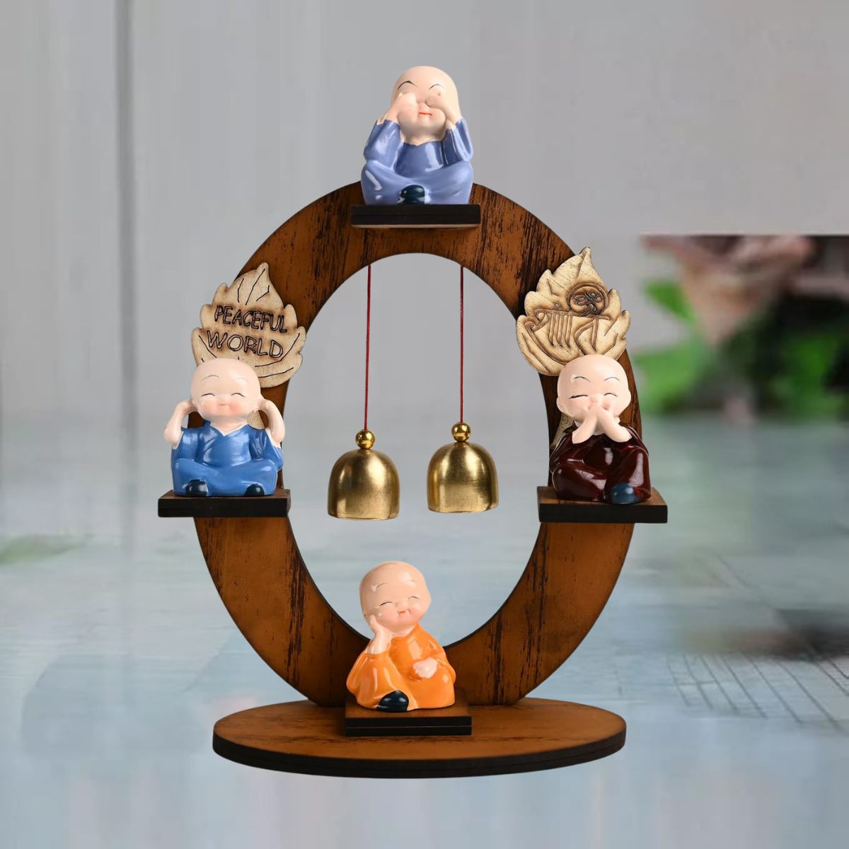 Tiny Shiny Buddha Monk Figurine with Bells