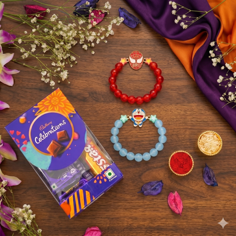 Kids Rakhi Combo Set of 2 with Chocolate, Best Brother Keychain & Roli Chawal | Raksha Bandhan Gift Hamper for Boys