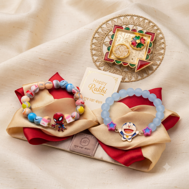 Spider Hero & Doraemon Bracelet Bro Kids Rakhi Set of 2 Designer Rakhi for Brother