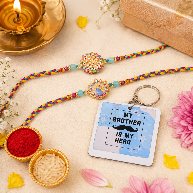 Set of 2 Multicolor Peacock Rakhi Set for Brother, Bhai, Multicolor