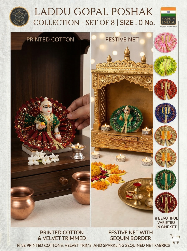 Tiny Shiny Laddu Gopal Poshak Thakur Ji Dress  Designer Dress for Kanha Ji Fancy Dress for Bal Krishna Janmaasthmi Special for Ladoo Gopal Ji (Poshak-8 Size-0)