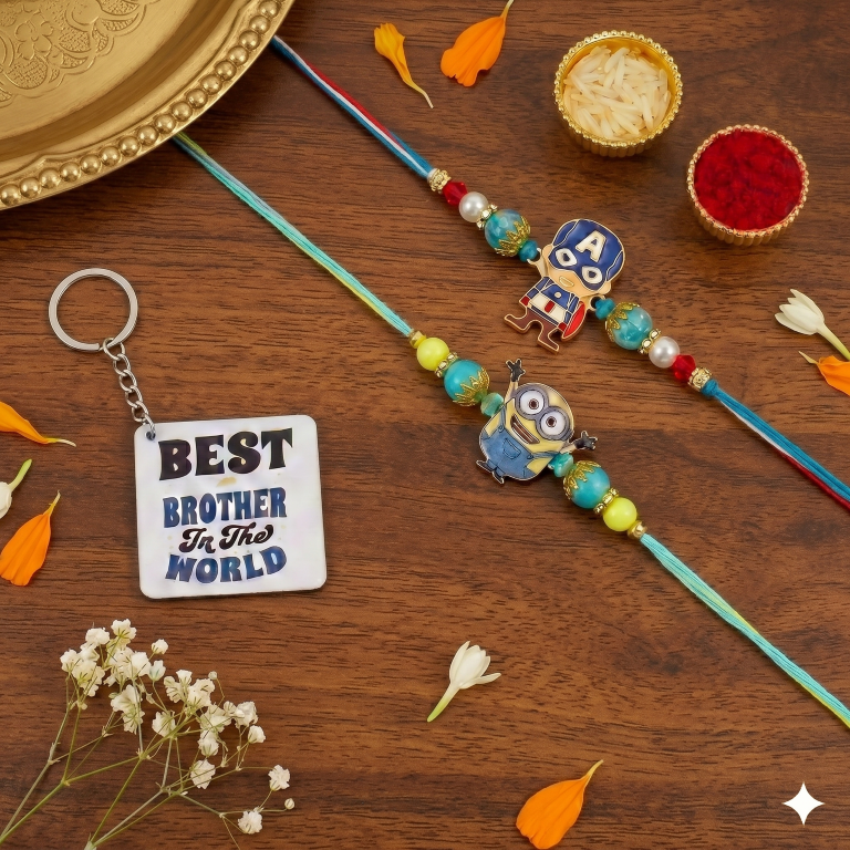 Kids Cartoon Rakhi Set of 2 | Minion & Superhero Designer Rakhi for Brother