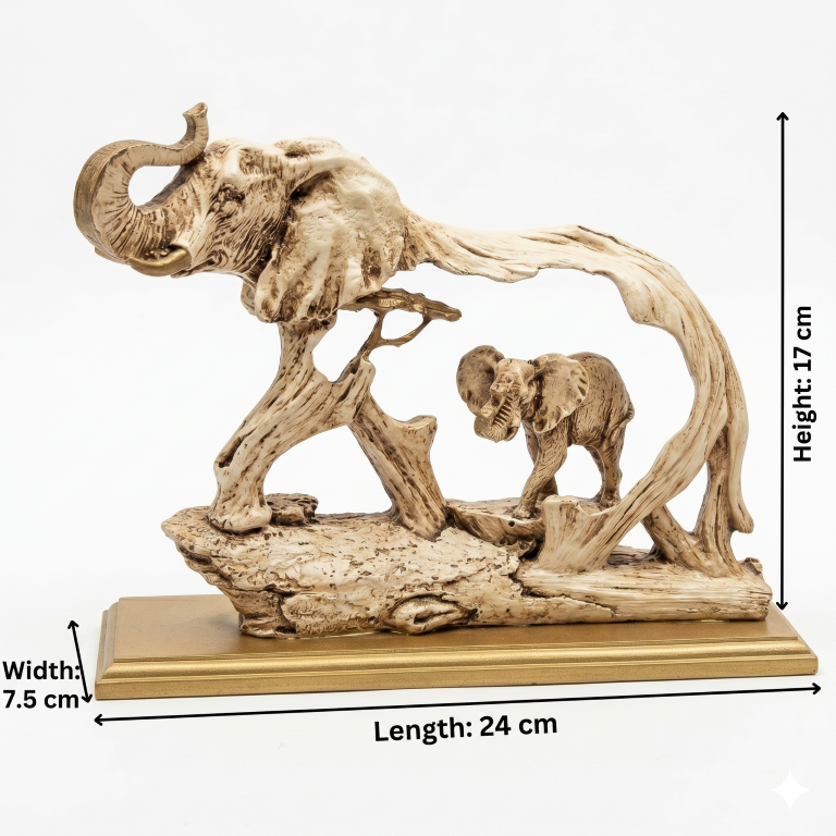 Antique Ivory & Gold Elephant Family Figurine | Majestic Wildlife Home Decor