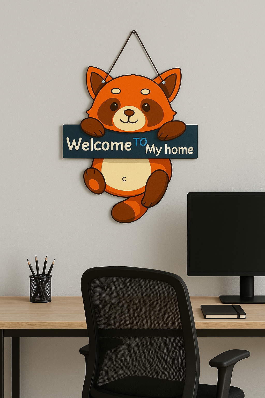Cute Raccoon Welcome to My Home Hanging Wall Decor Sign
