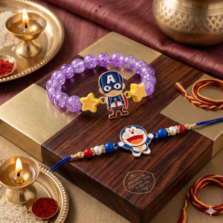Tiny Shiny Captain America & Doraemon Kids Rakhi Set of 2 Designer Rakhi for Brother