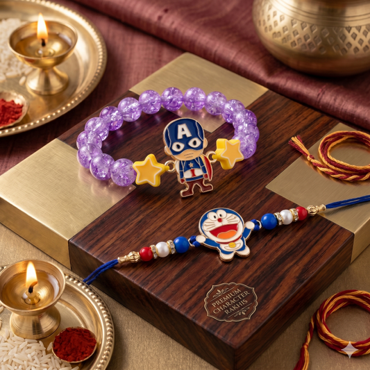 Tiny Shiny Captain America & Doraemon Kids Rakhi Set of 2 Designer Rakhi for Brother