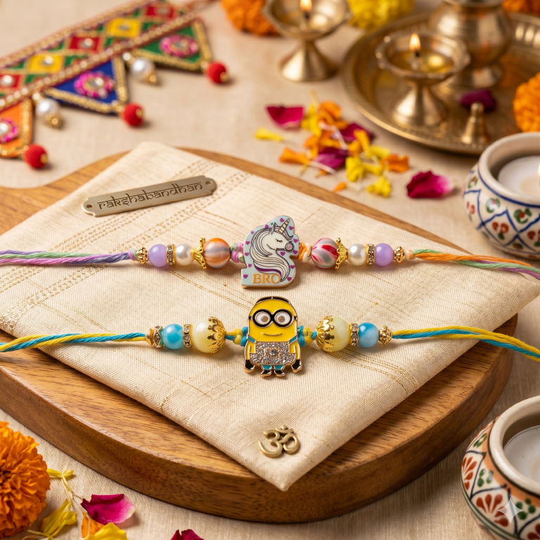 Unicorn & Minion Kids Rakhi Set of 2 Designer Rakhi for Brother
