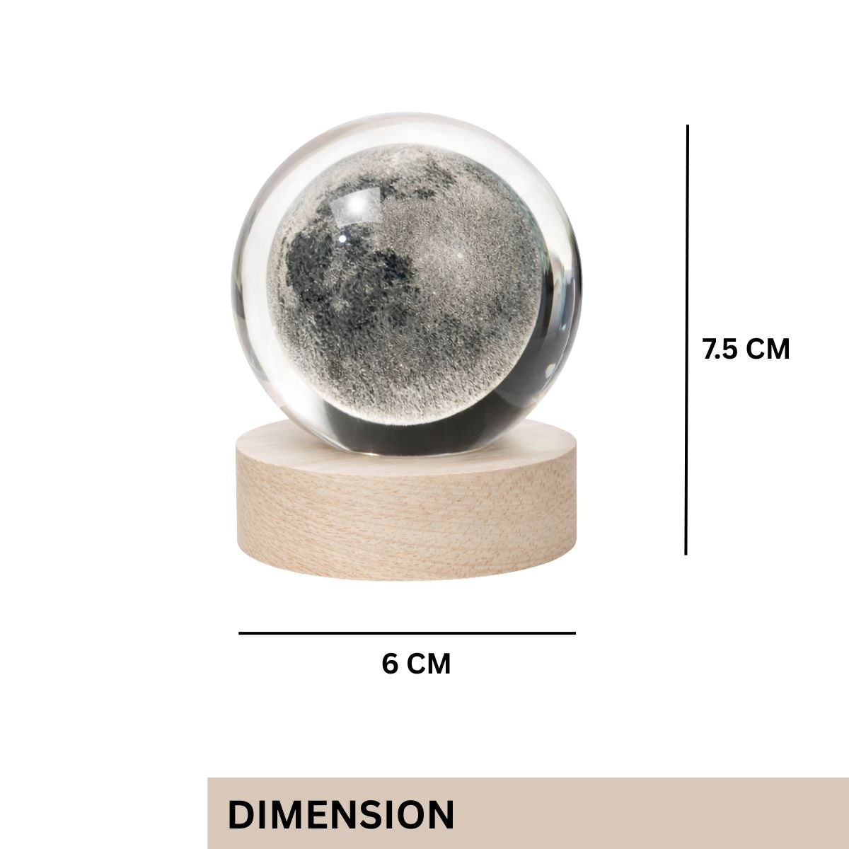 Tiny Shiny 3D Laser Engraved Moon Model Crystal  Glass Ball