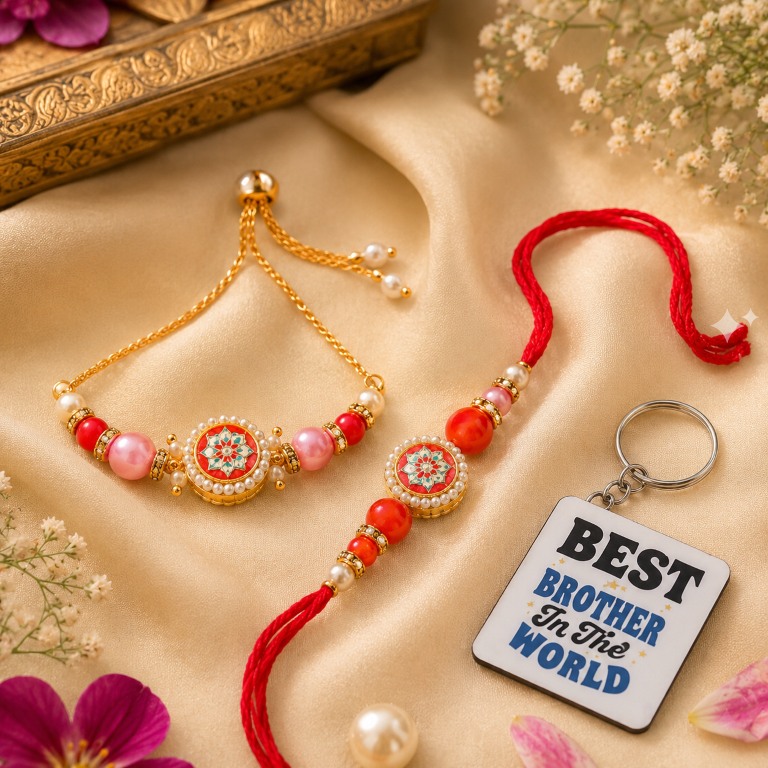 Bhai Bhabhi Rakhi Set | Designer Rakhi & Adjustable Lumba Bracelet