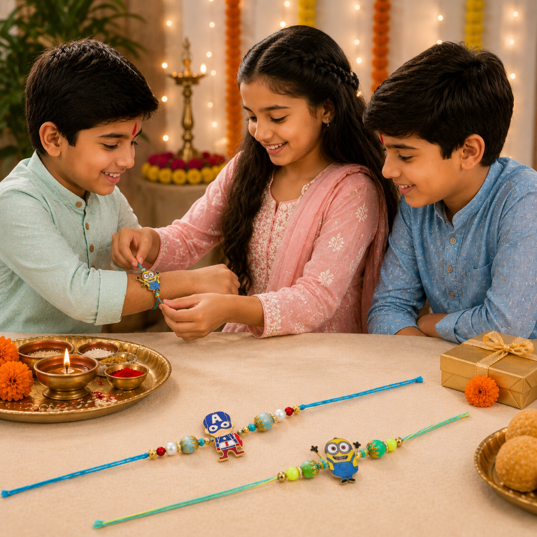 Kids Cartoon Rakhi Set of 2 | Minion & Superhero Designer Rakhi for Brother