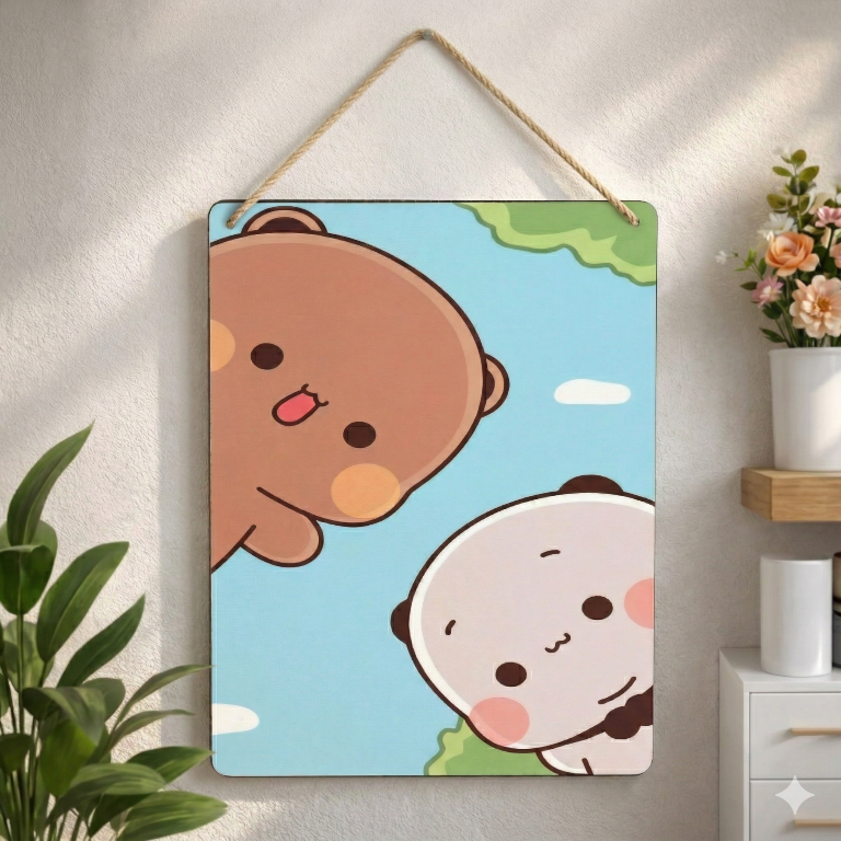 Curious Bear & Panda Peeking Wall Hanging | Aesthetic Kawaii Room Decor