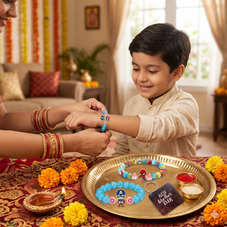 Spider Hero & Captain Bracelet Bro Kids Rakhi Set of 2 Designer Rakhi for Brother