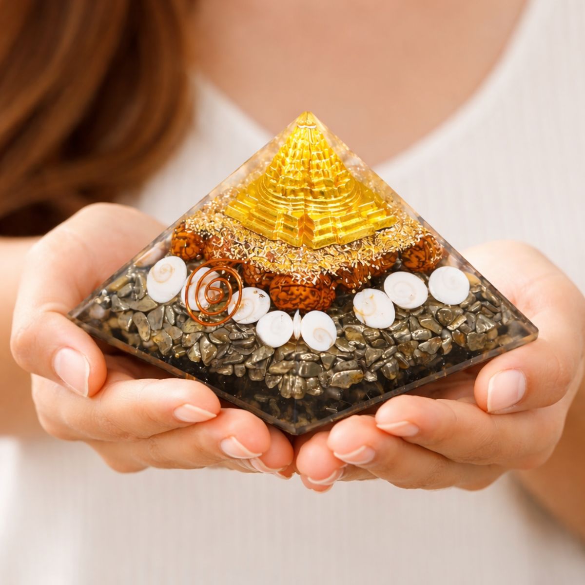 Shree Yantra Pyramid with Pyrite
