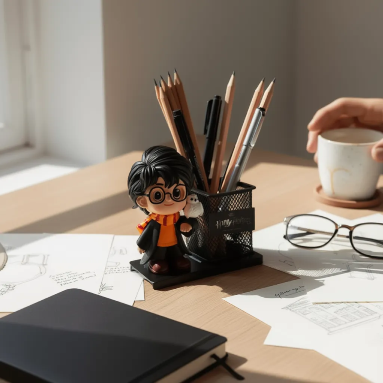 Chibi Harry Potter & Hedwig Desk Organizer | Magical Figurine Pen Holder