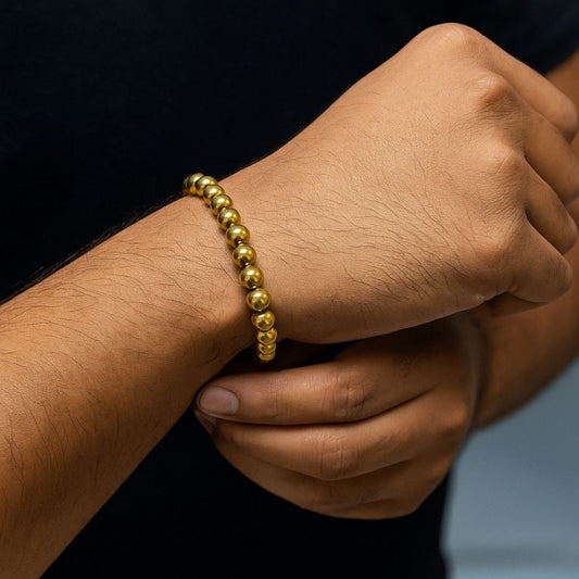 Golden Hematite Bracelet – Natural Stone Beaded Energy Bracelet for Men and Women, Adjustable Stretch Jewelry Gift - image 2
