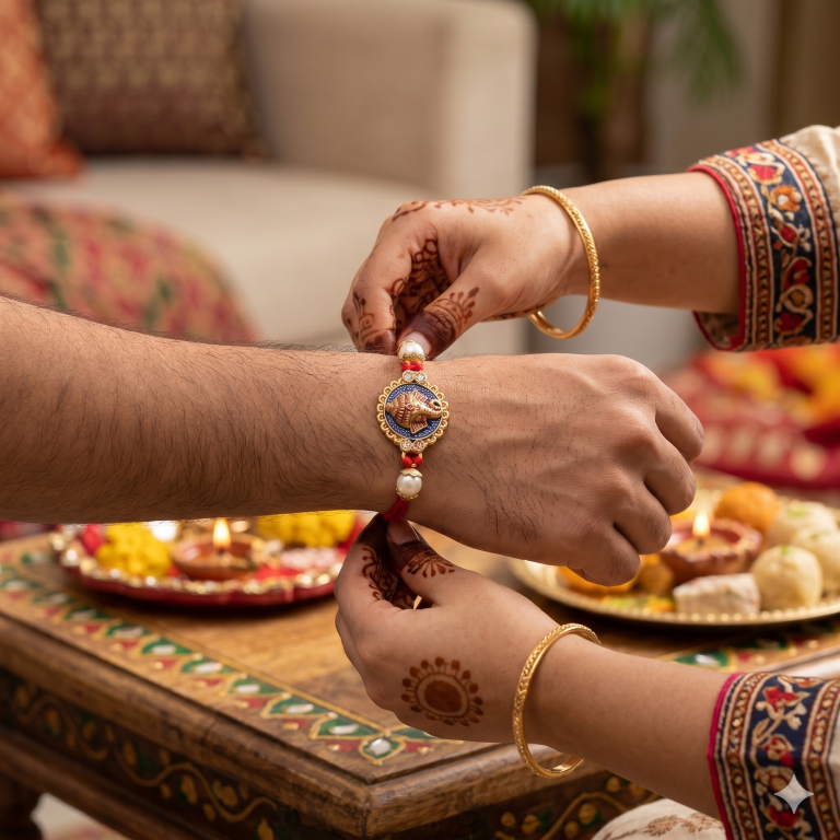 Set of 4 Premium Divine Rakhi Set for Brother, Bhai, Multicolor