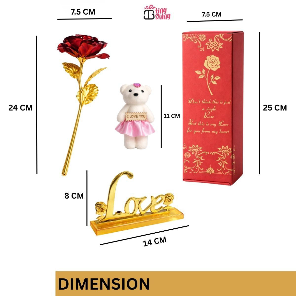 Gold Foil Rose with Teddy and Love Stand Gift Set
