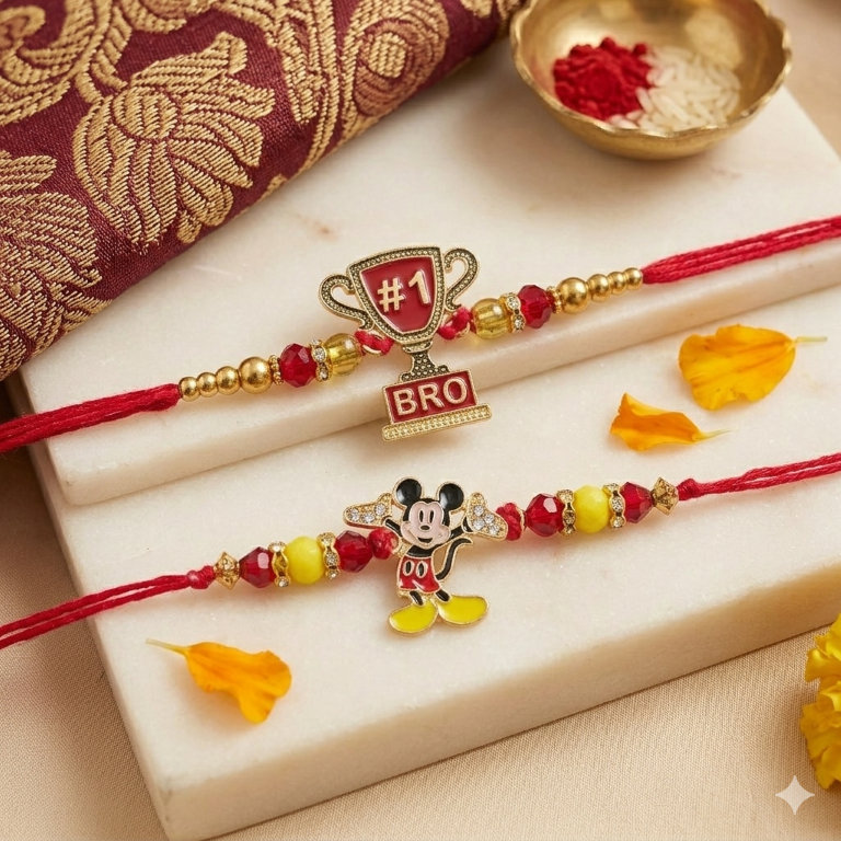No.1 Bro & Mickey Rakhi Set of 2 | Designer Rakhi for Brother