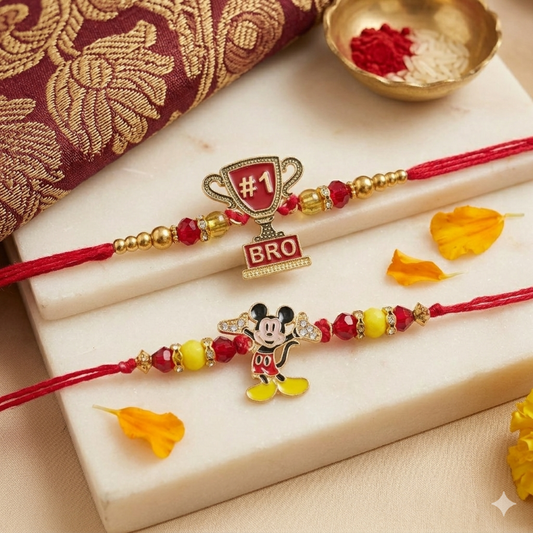No.1 Bro & Mickey Rakhi Set of 2 | Designer Rakhi for Brother