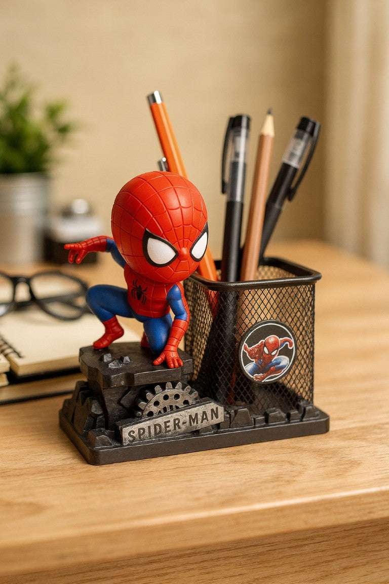 Spider-Man Action Pose Desk Organizer | Superhero Figurine Pen Holder