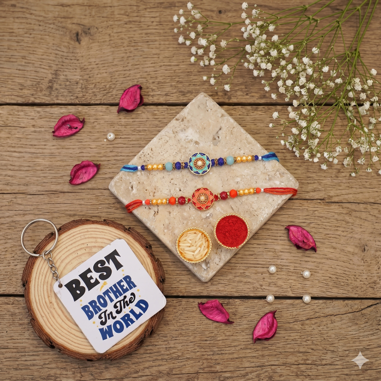 Set of 2 Floral Mandala Rakhi Pair for Brother, Bhai, Multicolor