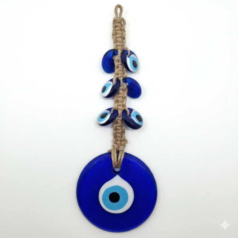 Handmade Evil Eye Wall Hanging Nazar Protection Charm – Blue Glass Home Décor