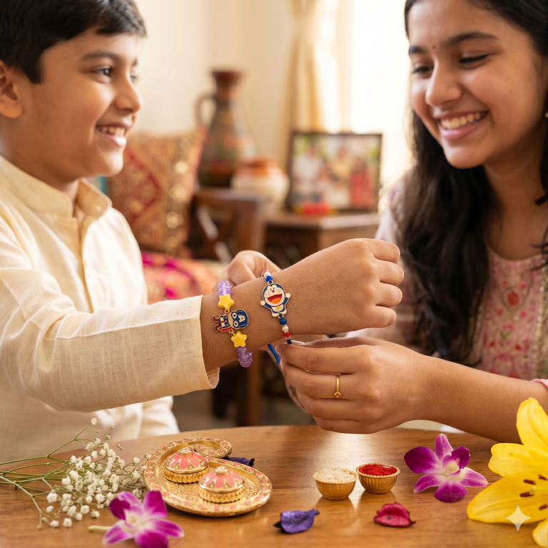 Tiny Shiny Captain America & Doraemon Kids Rakhi Set of 2 Designer Rakhi for Brother