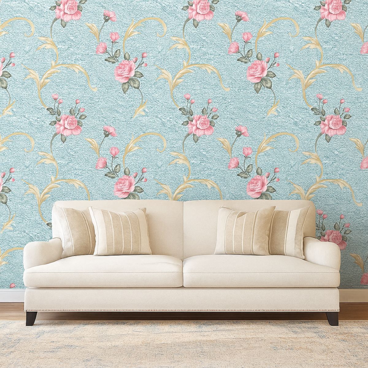 Blue Damask Removable PVC Vinyl Wallpaper for Walls