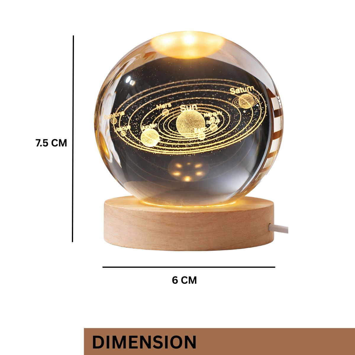 Tiny Shiny 3D Crystal Ball Night Lamp with Base —  Solar System Design