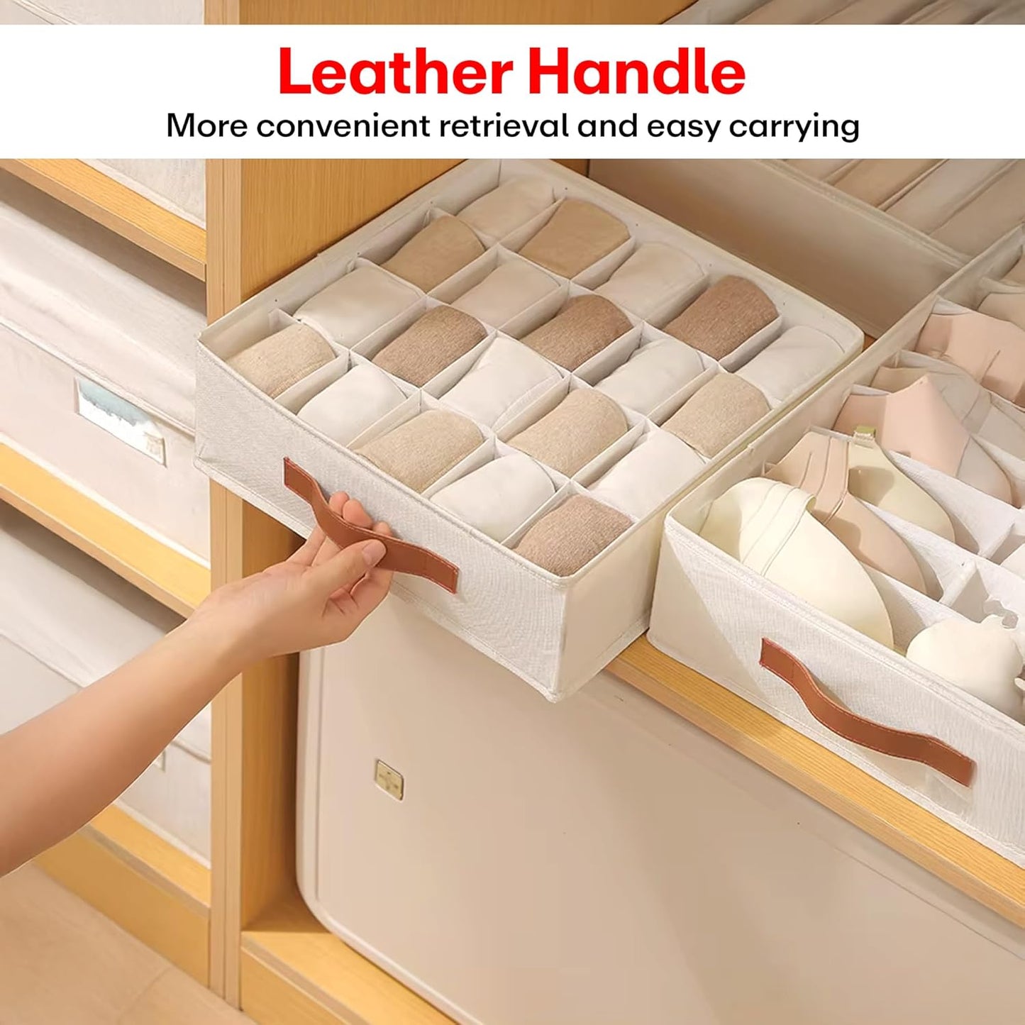 Tiny Shiny Drawer Organizer for Socks Bra Lingerie  — Cotton Storage Box Pack of 2 | Cream
