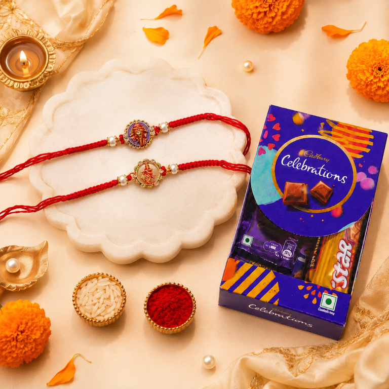 Set of 2 Ganesha & Krishna Rakhi Set for Brother, Bhai, Multicolor