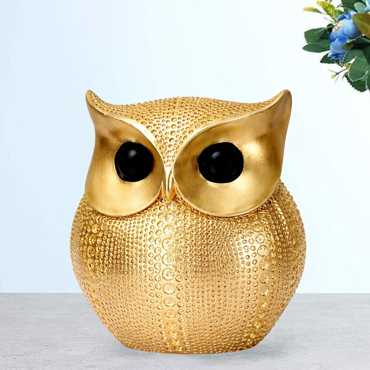 Tiny Shiny Golden Owl Showpiece for Home Decor – Handcrafted Resin Owl Statue for Living Room, Office Desk & Bookshelf – Modern Vastu Feng Shui Good Luck Figurine