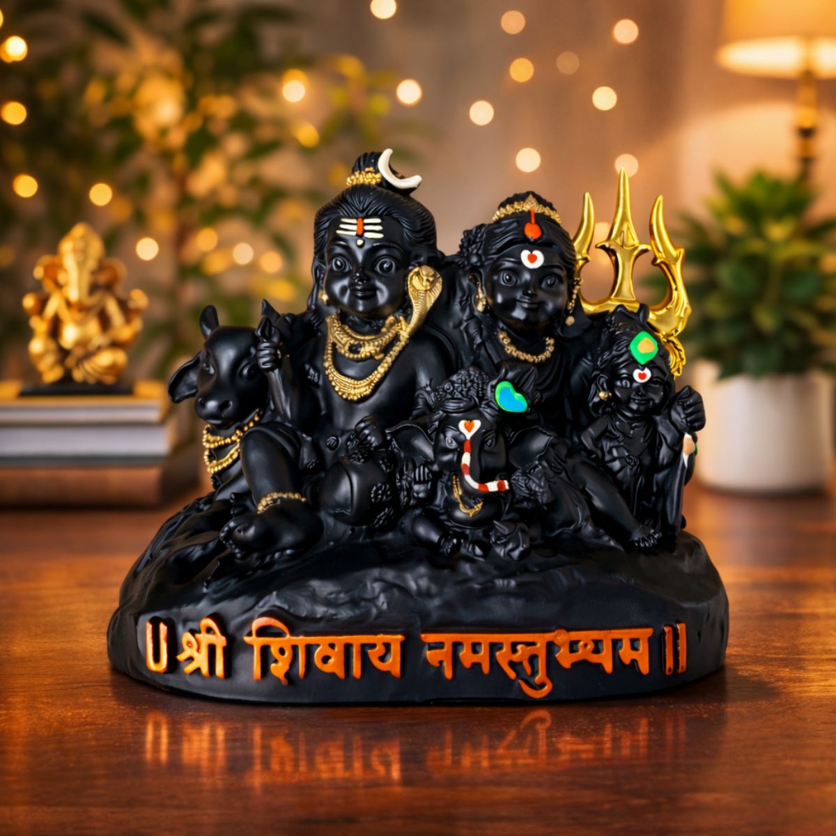 Tiny Shiny Adorable Shiv Parivar Idol Parvati, Ganesh, Kartikey Bhagwan on Nandi Maharaj Black Statue of Shiva Family for Home Puja, Office Mandir, Mahashivratri, Saawan - image 3