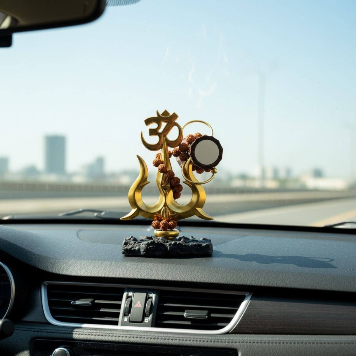 tiny shiny Traditional Trishul with Damru Decorative Showpiece Statue for Car Dashboard, Pooja, Home & Office Decor | Shiva Trishul Idol for Mandir, Black & Gold, Resin - image 3