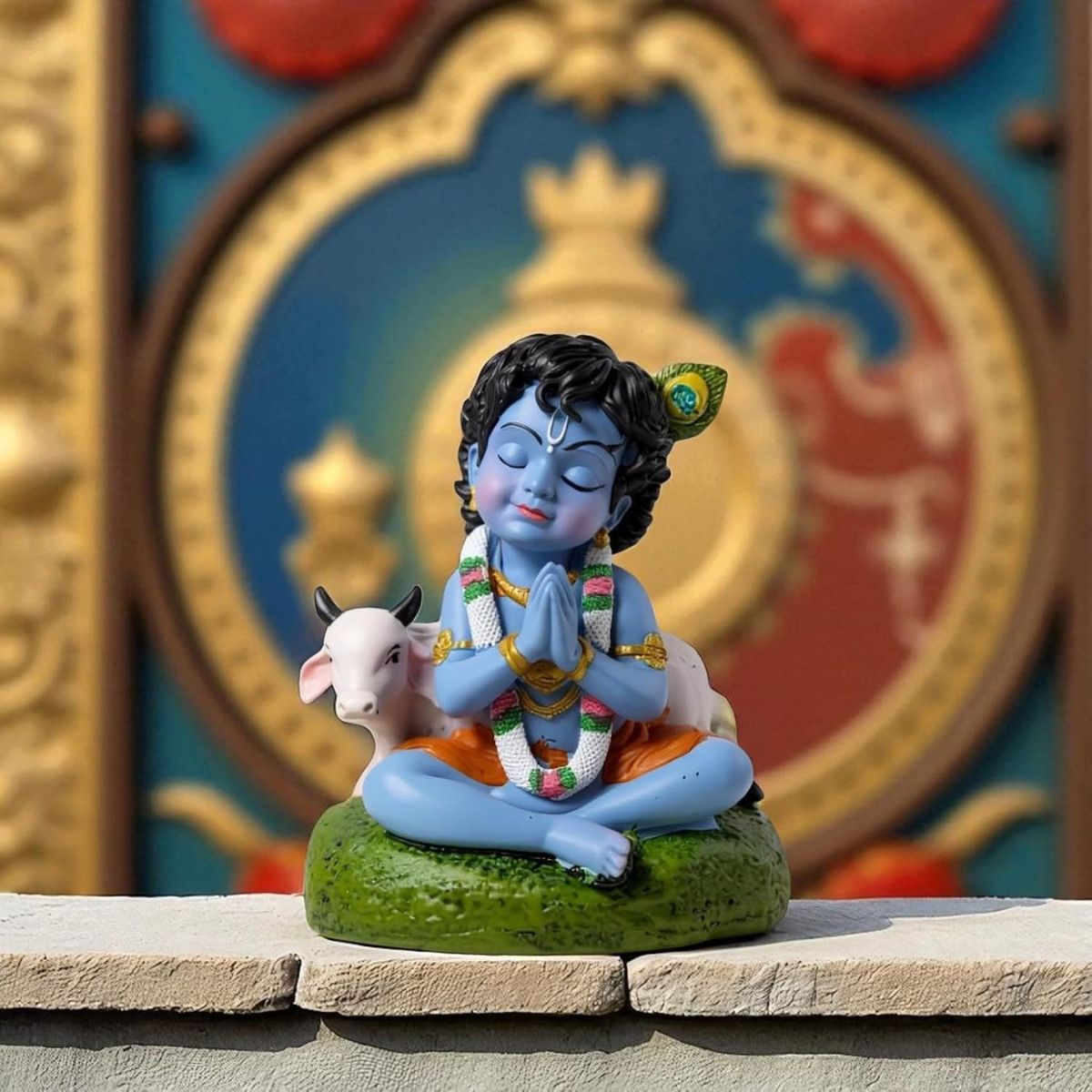 Baby Krishna Idol Bal Gopal Statue with Cow Figurine Gift Item for Janmashtami & Pooja,Home Decor,Table Decor