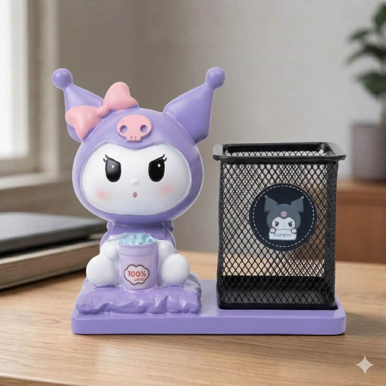 Kuromi Aesthetic Purple Figurine Pen Holder | Sanrio Themed Desk Organizer